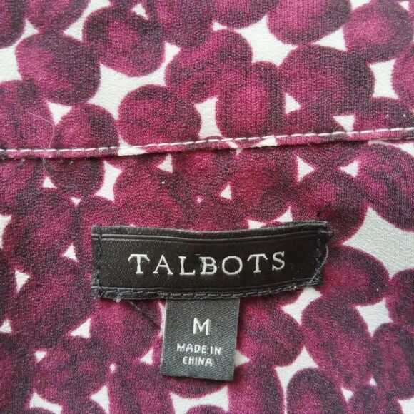 Talbots Burgundy Red Coffee Bean All Over Print Button Down Shirt Women's Medium - Picture 4 of 13